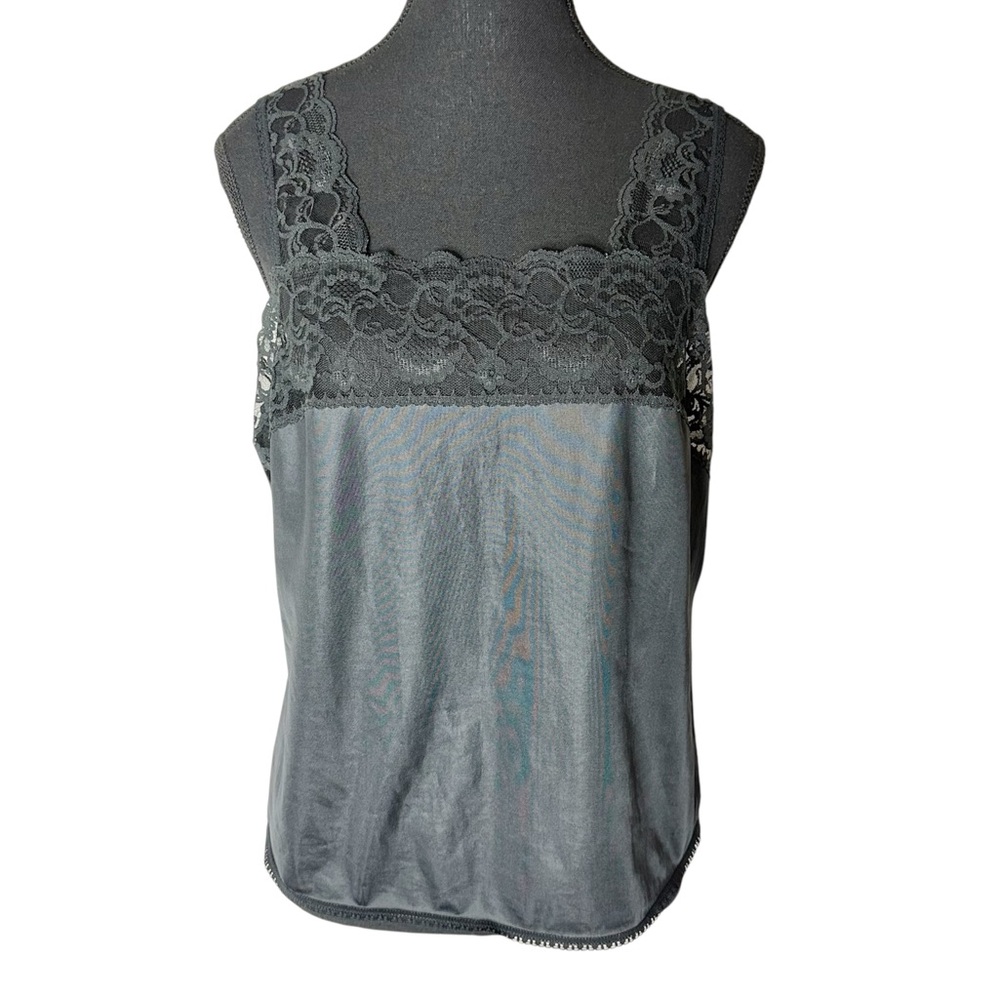 EATON VANITY FAIR Vintage Black Lace Trim Cami Camisole Tank Top Size Large XL